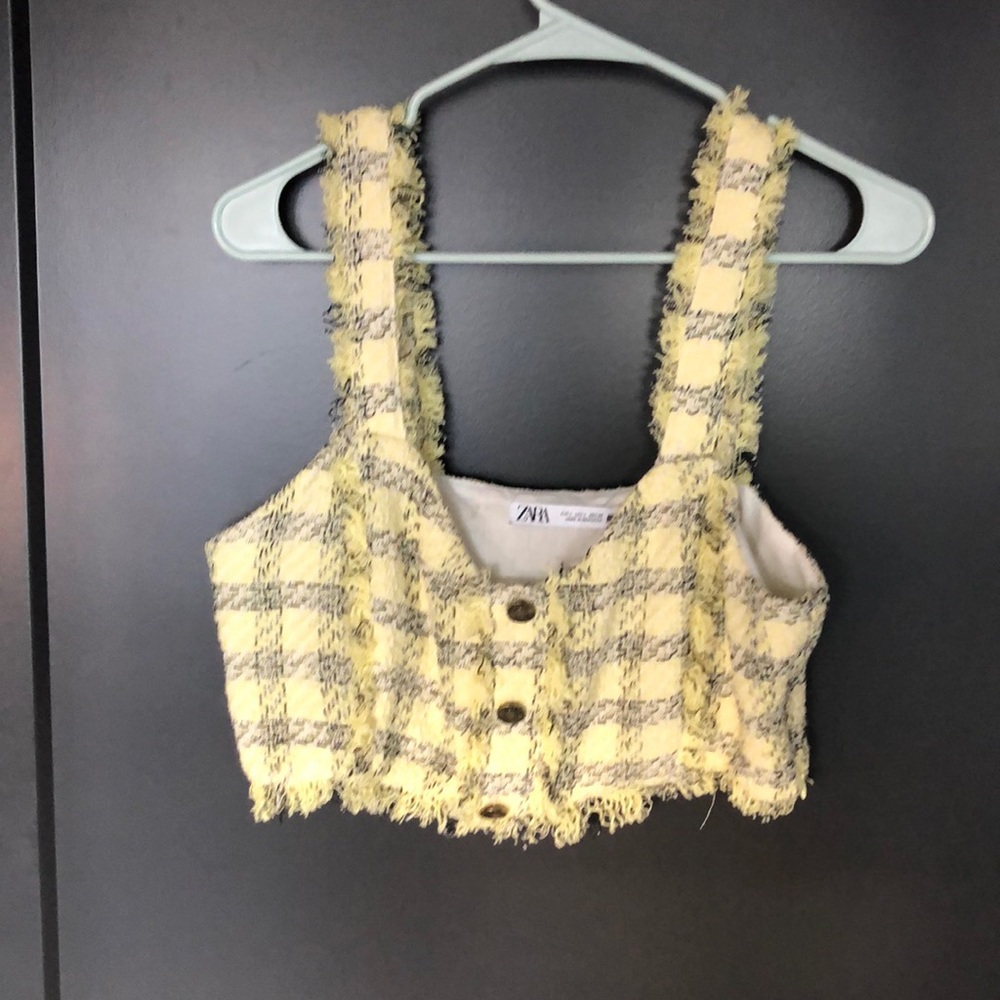 Zara tweed yellow and black plaid bra top